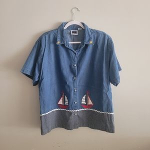 Vintage Embroidered Button Up Top